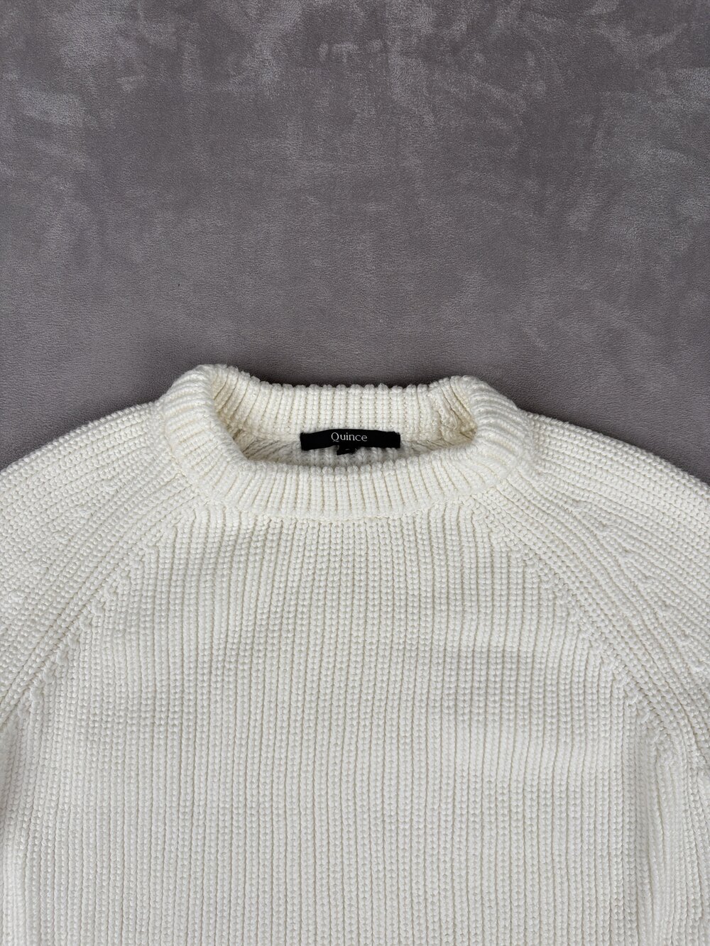 Quince Ribbed Crewneck Sweater - Cream, Size S - Picture 6 of 10